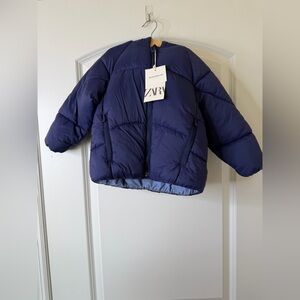 Zara Kids Dark Blue Puffer Jacket 2-3 Years Cottagecore Cozy NWT Winter Coat
